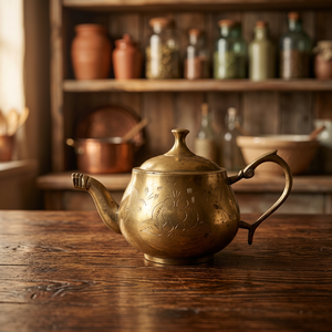 Théière vintage en laiton avec couvercle et poignée, bouilloire en métal, vaisselle décorative - Product Image 3