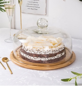 ที่วางเค้กไม้ไผ่พร้อมโดมแก้ว สำหรับงานแต่งงาน งานวันเกิด ถาดเสิร์ฟเค้กสำหรับห้องครัว - Product Image 2