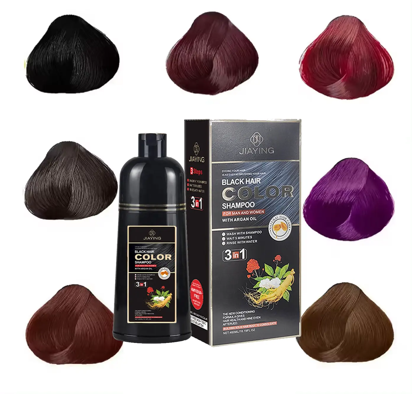Jiaying thảo dược tự nhiên thuốc nhuộm tóc đen dầu gội 3 trong 1 Vĩnh Viễn màu xám Amoniac miễn phí 500ml bong bóng tinte cabello màu kem