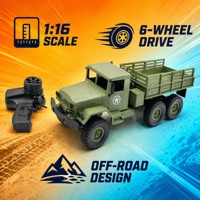 Camion militaire RC à l'échelle 1/16, 6x6, transport routier, 2,4 GHz, véhicule télécommandé, chargeur, lumières, prêt à l'emploi, intérieur-extérieur, pour enfants
