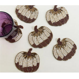 Cadeau d'Halloween Tasse de citrouille perlée faite à la main Tapis de table en perles Dessous de verre Conception personnalisée - Product Image 1