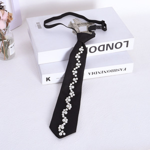 Noeud papillon et <span class=keywords><strong>cravate</strong></span> : Design rétro américain Ivy League <span class=keywords><strong>pré</strong></span>-noué avec des embellissements en perles, accessoires assortis à un gilet de style coréen - Product Image 5