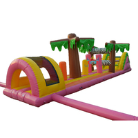 Piste d'obstacles d'eau de lac de vente chaude avec des jeux d'eau gonflables flottants de cocotier rose et des jouets d'eau gonflables