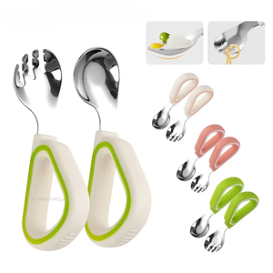 Juego de Cuchara y Tenedor de Silicona y Acero Inoxidable para Bebés, en Oferta - Product Image 2