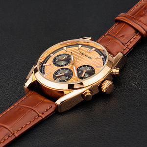 New men's watch six-hand chronograph leather strap quartz <b>wristwatch</b> stylish luminous men's watch - Product Image 2