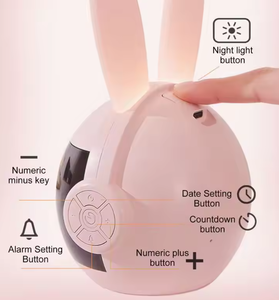 นาฬิกาปลุกรูปกระต่าย โคมไฟสัตว์สีรุ้ง ปลุกได้สามแบบ นาฬิกาปลุกแบบชาร์จไฟได้ นาฬิกาตั้งโต๊ะข้างเตียง ไฟกลางคืนสร้างสรรค์สำหรับห้องนอน - Product Image 2