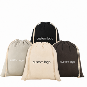 Luxury Jewelry Packing Custom Size Color Printing Logo Cotton Dust Bag Velvet <b>Drawstring</b> Pouch Canvas Dust Bag - Product Image 1