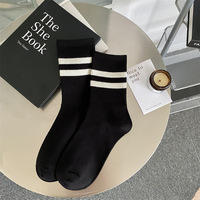 2024 chaussettes femmes hiver nouveau deux barres rayé femmes coton mi-mollet chaussettes enveloppées individuellement chaussettes femmes