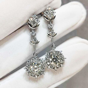 Eleganti Orecchini Pendenti Lunghi con Nappe per Donna, Orecchini Pendenti Rotondi con Pietre Scintillanti Floreali, Gioielli alla Moda per Feste, Vendita all'Ingrosso - Product Image 2