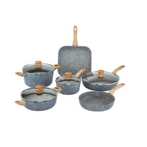 Aluminum composite bottom marble non stick pots and pans cookware set nonstick pots pans home kitchen cooking