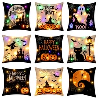 Housse de coussin carrée douce personnalisée à motif Halloween, ambiance marine, imprimé toile d'araignée lumineuse et gnome, pour canapé d'hôtel, vente en gros