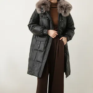 Высококачественное Женское пальто на гусином пухе, легкое пальто из натуральной овечьей кожи с воротником из меха лисы, плотное пальто