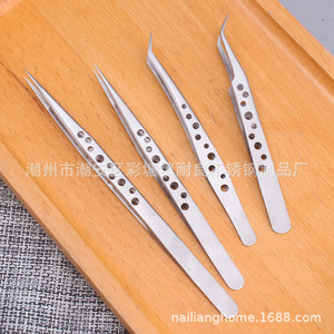 Pinzas de acero inoxidable de alta precisión con nueve orificios, pinzas de punta puntiaguda y curvada para reparación electrónica, pinzas esmeriladas con orificios. - Product Image 5