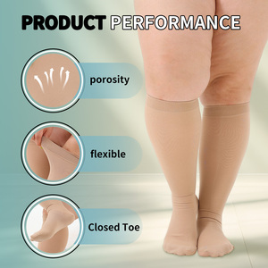 Chaussettes <span class=keywords><strong>de</strong></span> compression fines pour femmes, longueur genou, 15-20 mmHg, antibactériennes, respirantes, antidérapantes, avec revers, certifiées CE, pour le sport et l'usage quotidien - Product Image 4