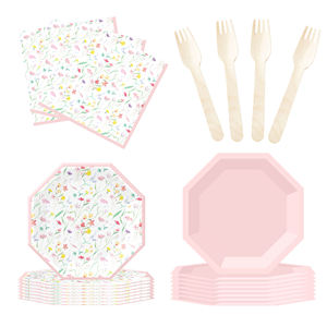 Juego de Decoración de Cumpleaños con Diseño Floral Rosa de JIALIN para Niños con Artículos Desechables para Fiestas - Product Image 2