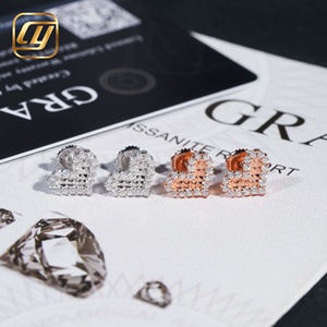 Boucles d'oreilles clous en moissanite en forme de cœur, serties de diamants, en argent S925, à visser, pour femmes et hommes, bijoux hip-hop - Product Image 5