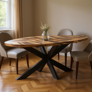 Oval Acacia Wood Dining <b>Table</b> 78.7x39.4x29.5 In Modern Design Elegant Style Home Furniture - Product Image 2