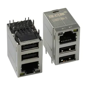 Conector modular usb 3x1, conector de rede rj45 com usb 2.0 e 3.0 ou 8 pinos fêmea, conector usb + rj45