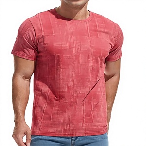 T-shirt à manches courtes pour homme, motif géométrique rouge, coupe ajustée, col rond, séchage rapide, tricoté en polyester, vêtement décontracté - Product Image 1