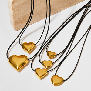 Waterproof 18k Gold Jewelry Black <strong>Cord</strong> Slider Clasp Gold Smooth Circle Heart Star Water <strong>Drop</strong> <strong>Pendant</strong> Necklace - Product Image 2