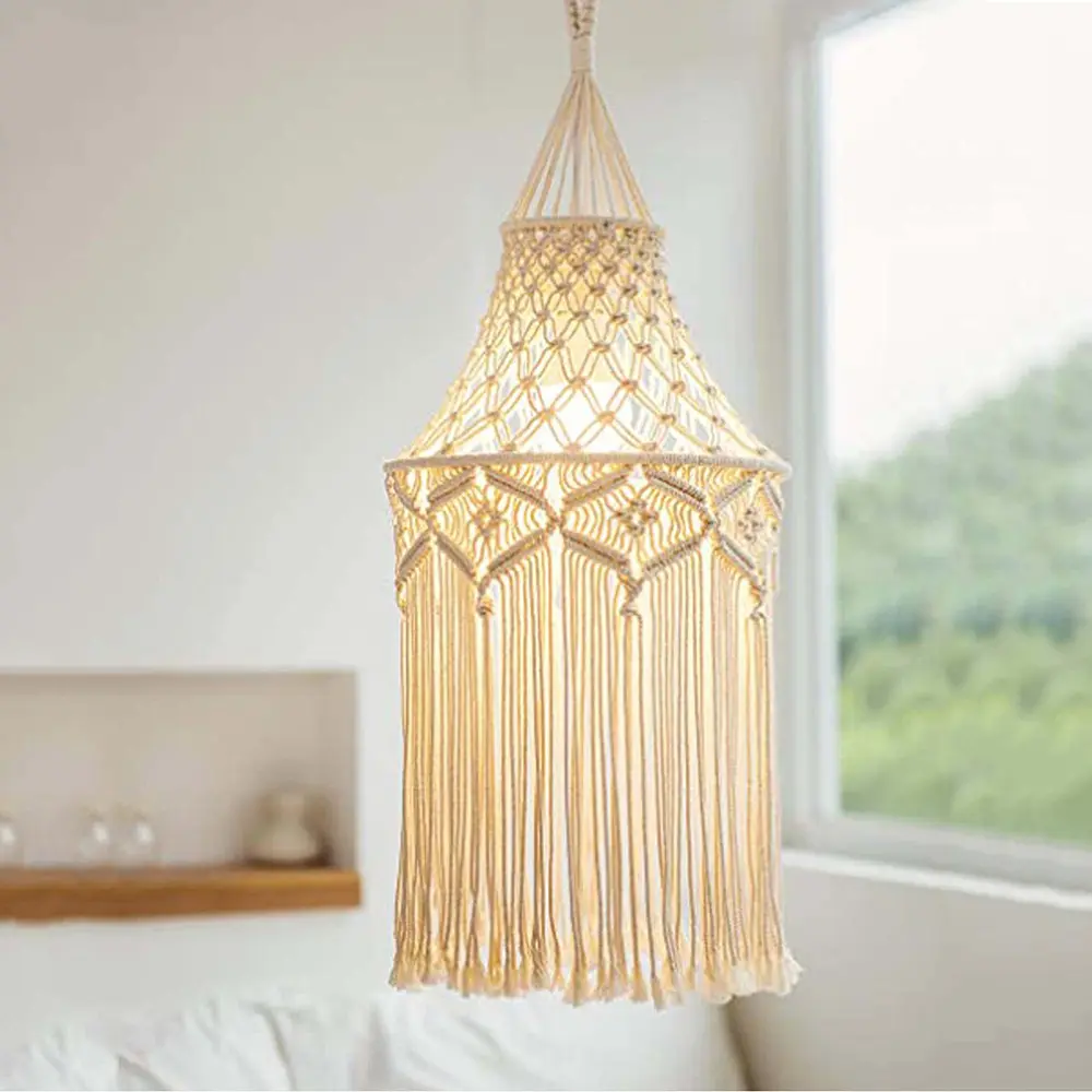 Lustre à franges tissé en macramé, nouveau design bohème, éclairage d'intérieur, luminaire décoratif de plafond, ombrage, accessoires de chambre à coucher