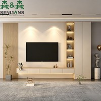 Mueble de TV Moderno Minimalista SLS, Consola Multimedia de Lujo con Paneles de Madera Acanalados y Gabinete de Almacenamiento con Retroiluminación LED