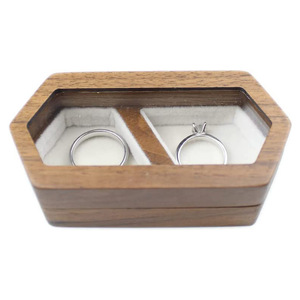 Wooden Jewelry Box Hexagon Shape Solid Wood With Compartments For <b>Rings</b> Earrings <b>Storage</b> Natural Wood Color - Product Image 4