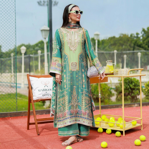 Salwar Kameez de Algodón Bordado Verde Menta de Fashionista International, Traje Tradicional Holgado para Mujer, Estilo Casual Largo hasta el Suelo - Product Image 1