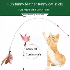 Milieuvriendelijke Plastic Kattenspeelgoedstick Met Staaldraad En Natuurlijk Veren Bel-Interactief Trainingsspeelgoed - Product Image 3