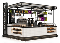 Kiosque à café personnalisé en carreaux blancs, stand de café pour centre commercial, comptoir de café intérieur, kiosque à boissons et à nourriture avec auvent métallique