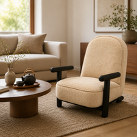 Fauteuil d'appoint moderne en tissu Teddy avec accoudoirs en bois massif, chaise de loisirs individuelle pour salon, hôtel, mobilier OEM&ODM
