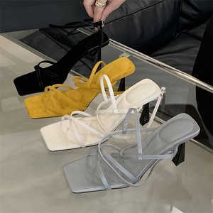 Sandalias de Tacón Alto con Punta Abierta para Mujer, con Cordones, Punta Cuadrada, Estilo Stiletto, Transpirables, Sandalias de Moda de Verano - Product Image 2