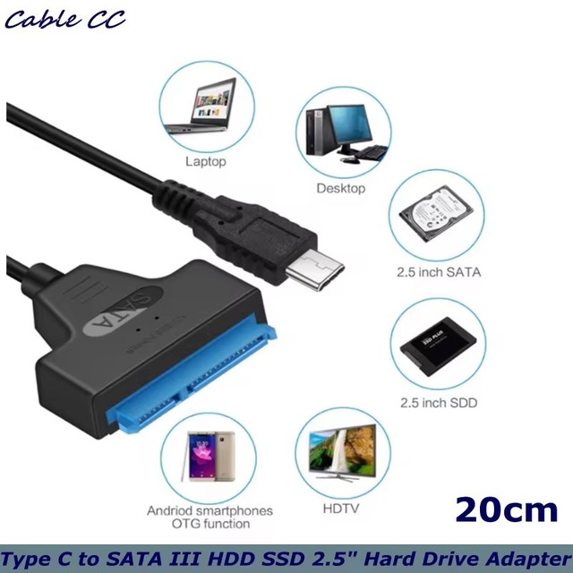 USB 3.1 Type C to SATA III HDD SSD 2.5 Hard Drive Adapter Cable 22-Pin for Samsung 870 EVO SATA III SSD 2.5
