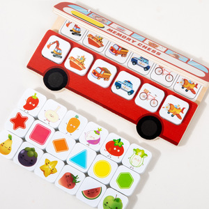 Jeu de société éducatif pour enfants en bois, jeu de mémoire, jeu de correspondance de formes, jeu de reconnaissance des fruits, jeu interactif parent-enfant sur le thème du trafic - Product Image 4