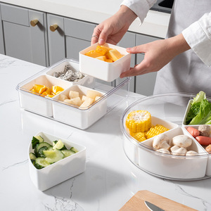 Fruit Platter 4-7 Compartments Rectangle With Lid Food Container Storage Tray - Product Image 1