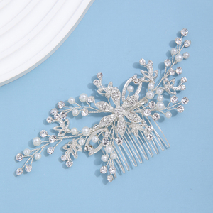 Diseño Original HOJA DE Metal flor accesorios de boda tocado cristal perla elegante novia peines laterales <span class=keywords><strong>para</strong></span> niñas - Product Image 3