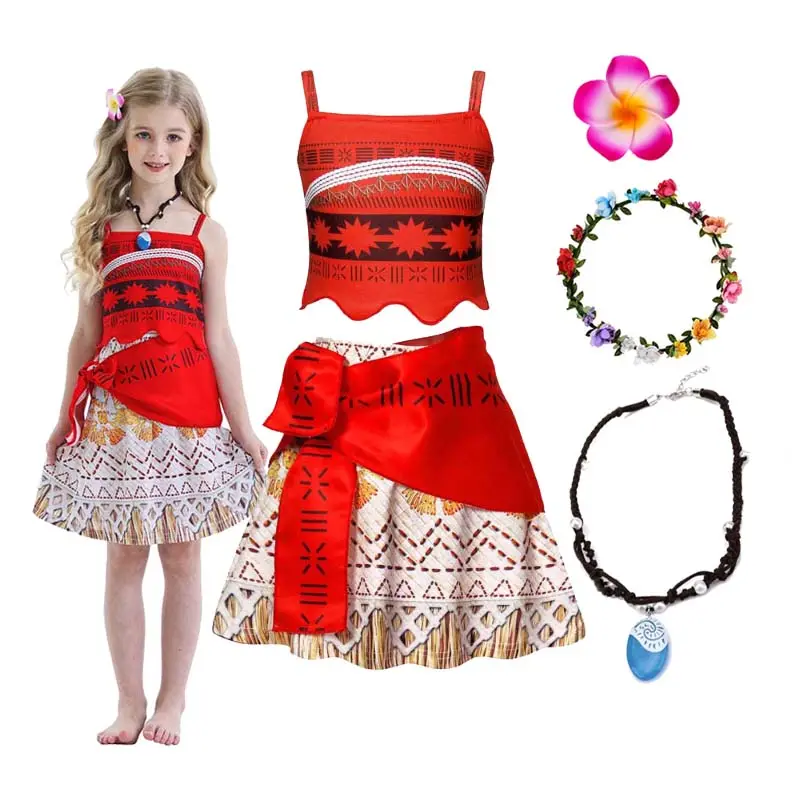 Fancy Halloween Dance abbigliamento TV & Movie Little Girls Moana Costume Cosplay con collana HCMO-006