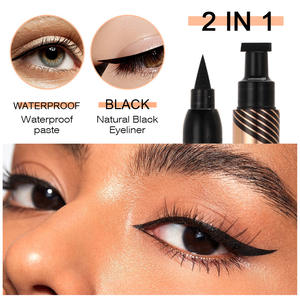 Kiss Beauty 2 in 1 Eyeliner Gel Hitam Tahan Air dengan Stempel Pensil 48 Jam Tahan Lama Pena Mata Label Pribadi 2713-03 - Product Image 6