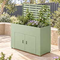 Bac à plantes surélevé avec treillis et armoire de rangement pour outils, jardinière en métal pour aménagement paysager de patio, fournisseur OEM en gros