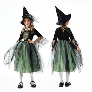 Disfraz de Bruja para Niñas HP Puffy, Vestido de Tul Negro y Verde con Sombrero para Fiesta de Halloween - Product Image 2