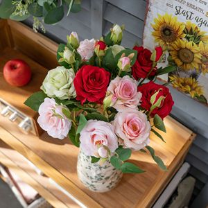 ดอกกุหลาบประดิษฐ์ CallaFloral ก้านเดี่ยว สีแดงสดและสีชมพูอ่อน ทำจากโพลีเอสเตอร์ สำหรับตกแต่งภายใน - Product Image 1