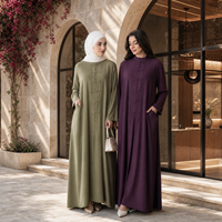 Robe Abaya à col montant Loriya, manches longues, robe maxi modeste pour femmes musulmanes, fermeture à boutons sur le devant, vêtements pour Ramadan et Eid