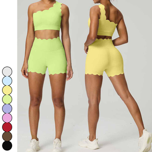 Ropa de mujer Ropa de gimnasio Ropa de entrenamiento Sujetador deportivo dinámico de un hombro Cintura alta Esculpir Biker Short 2 piezas Conjuntos de yoga - Product Image 2