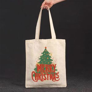 Sacs fourre-tout en toile de coton réutilisables avec logo imprimé personnalisé, design Joyeux Noël pour les courses des femmes - Product Image 3