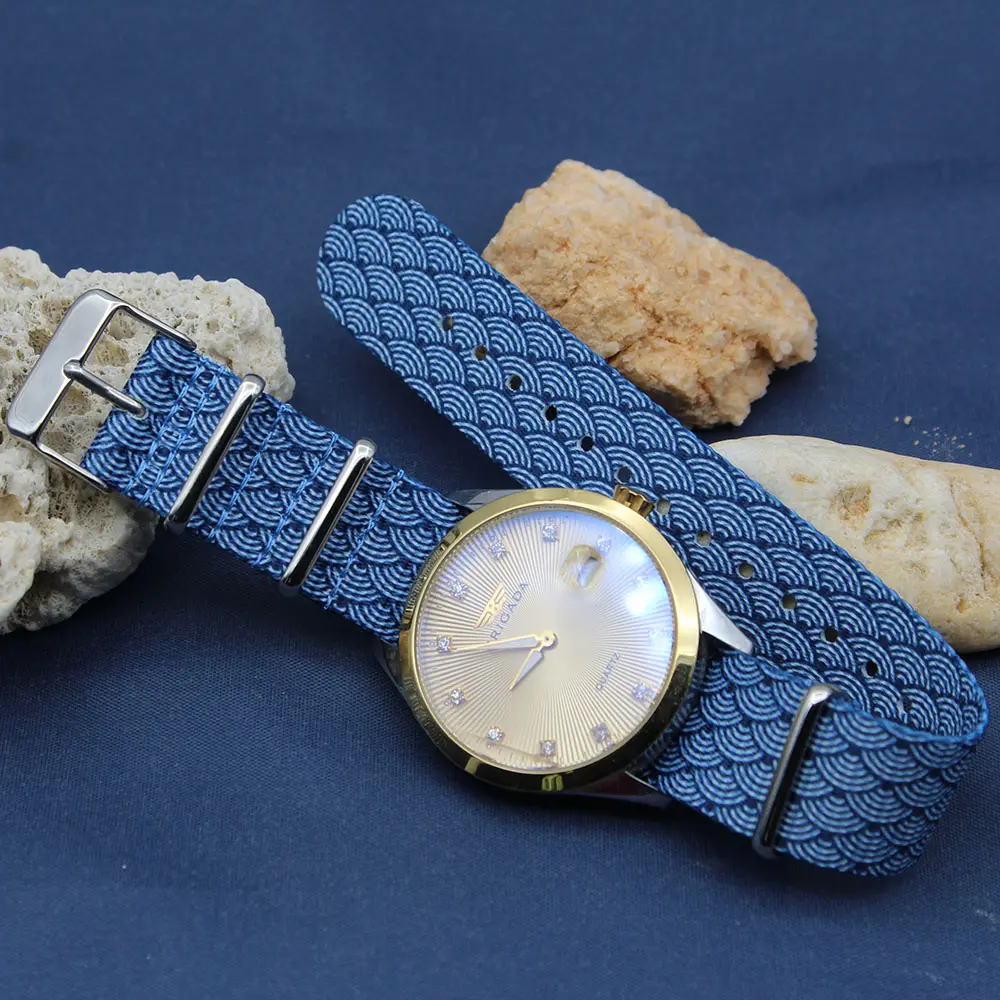 YUNSE लोकप्रिय तराजू ग्राफिक घड़ी कलाई बैंड मुद्रित कपड़े नायलॉन घड़ी का पट्टा 18mm 20mm 22mm