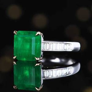 Bague solitaire en émeraude verte naturelle, or 18 carats, 14 diamants d'appoint, 0,388 ct, bijoux de fiançailles lumineux transparents - Product Image 2