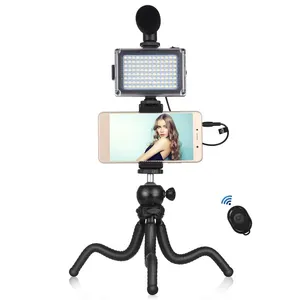 Hot Sale Vlogging Kit PULUZ 4 in 1 Vlogging Live-Übertragung LED Selfie Light Smartphone Video Rig Kamera Käfig Stabilisator