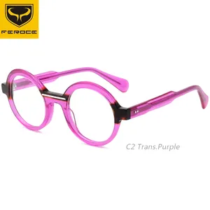 FEROCE kacamata wanita Model terbaru bundar desainer warna-warni bingkai kacamata asetat untuk kacamata