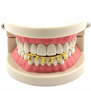 Toptan Hip Hop pirinç 18k altın kaplama yağmur damlaları diş <span class=keywords><strong>Grillz</strong></span> bakır dişler erkekler için rapçi takı - Product Image 2