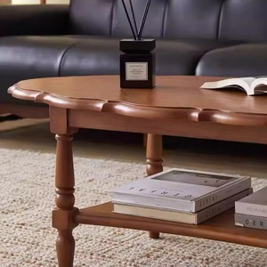 French Retro Solid Wood Coffee <b>Table</b> Double Layer Storage Petal Shape Living Room <b>Side</b> <b>Table</b> 2026 New Style - Product Image 3
